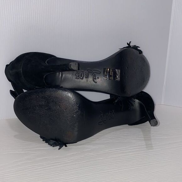 Joie Pippi Suede Fringe Heeled Sandal Size 39.5 In Black - Picture 12 of 13